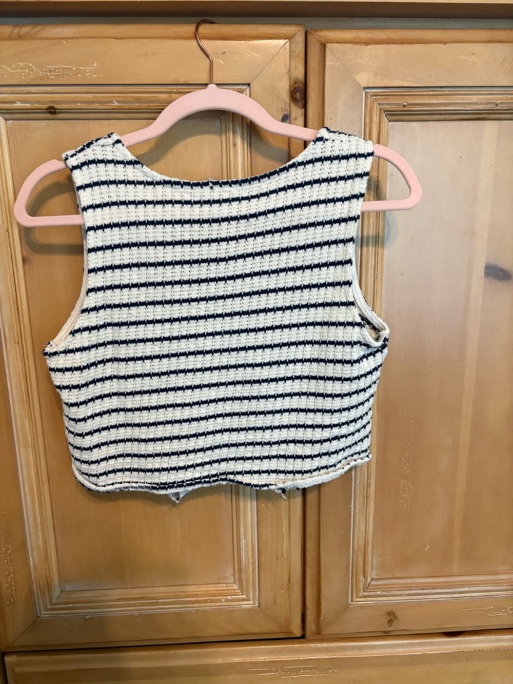 Striped Knit Crop Tank Top | Button Front | Coastal Chic | Size L - Picture 3 of 6